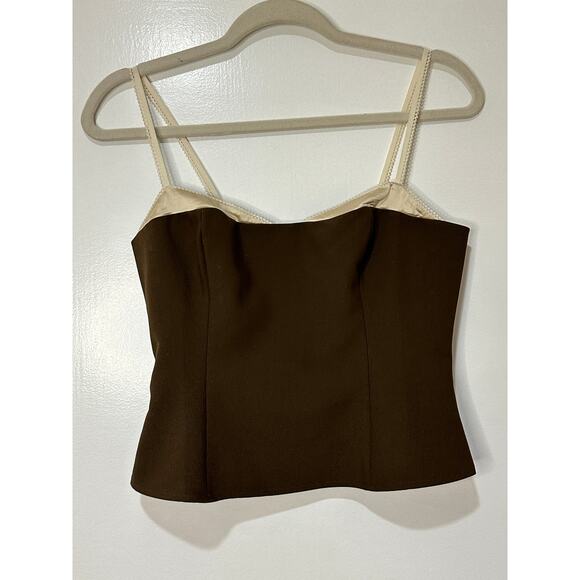 Reformation Melanie Lace Trim Crop Top Brown Cream Size 6 NWOT Sweetheart Neck - Picture 3 of 14
